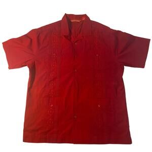 Havanera Co Red Guayabera Style Cuban Shirt - Size Large 4 pocket